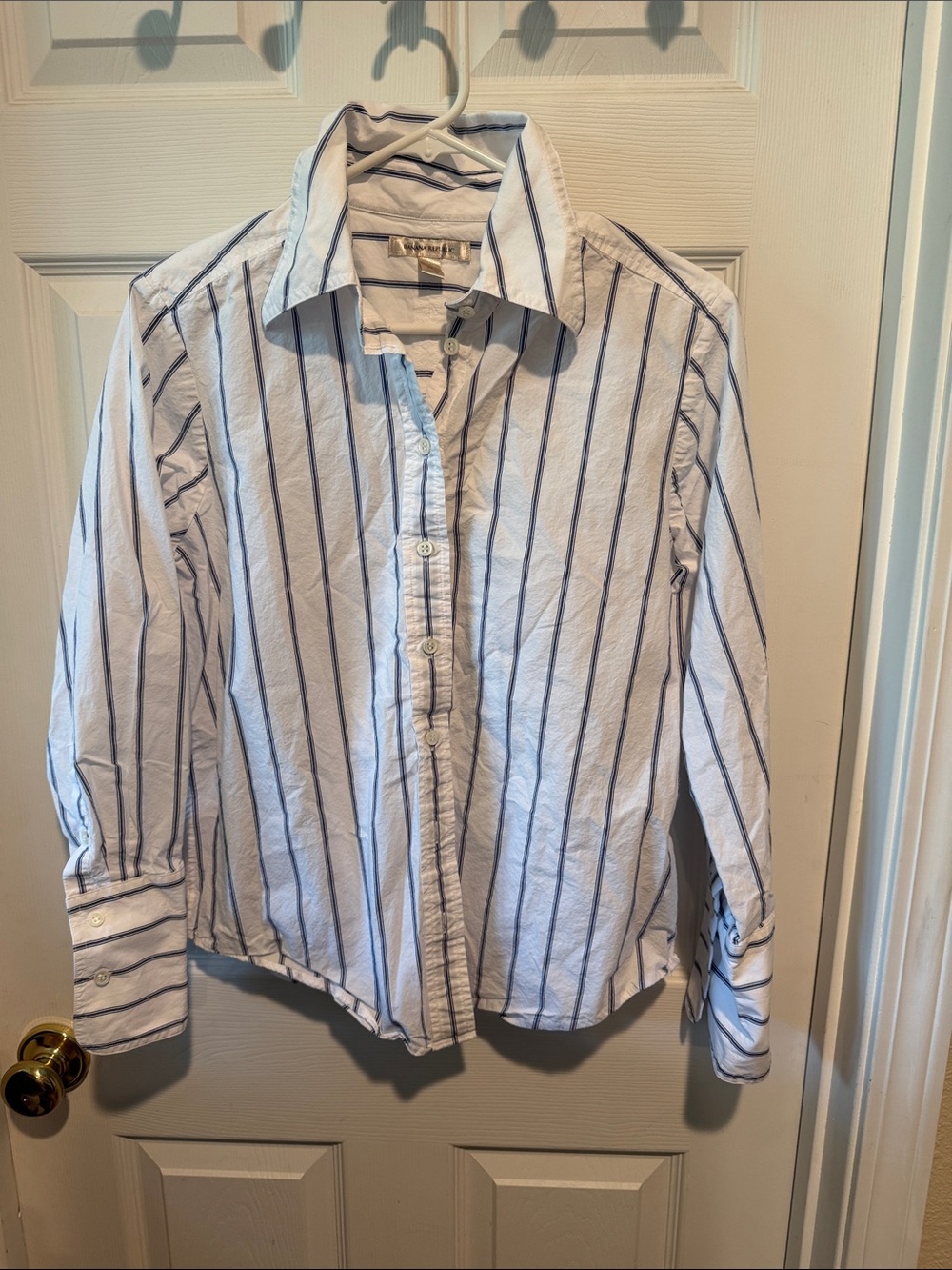 Banana Republic White Button-Down Shirt with Navy Stripes
